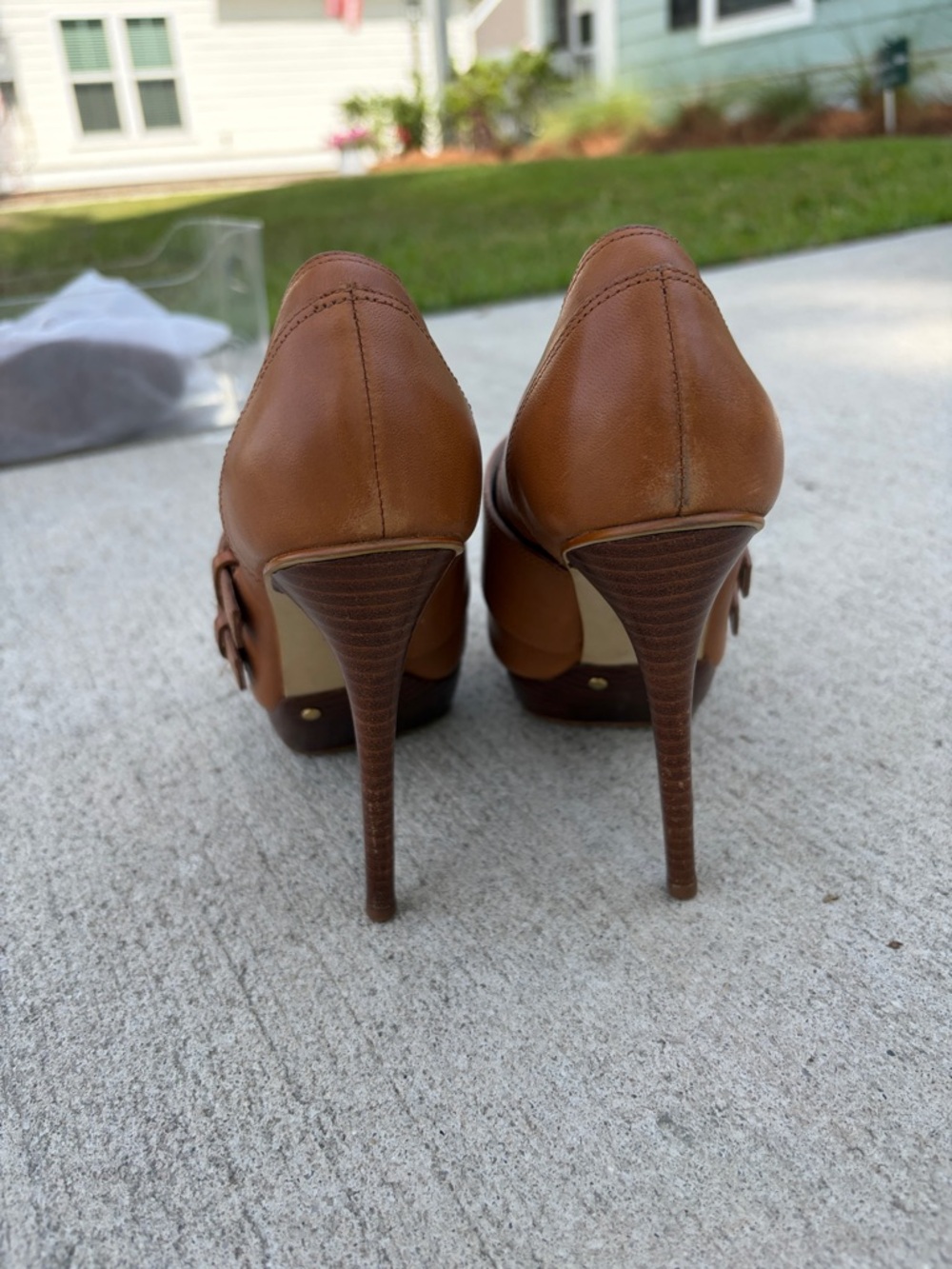 Michael Kors Cognac Leather Buckle Pumps - Picture 3 of 3
